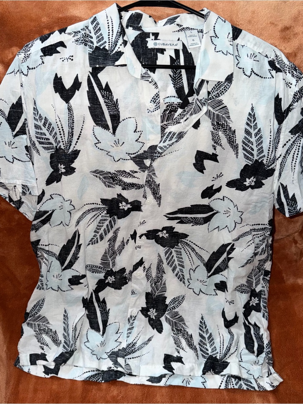Cubavera Black & White Floral Camp Shirt